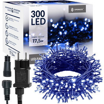 Chaîne de lumières LED 300 LEDs 8 modes 17,5 m Flash alimenté par courant bleu lumière