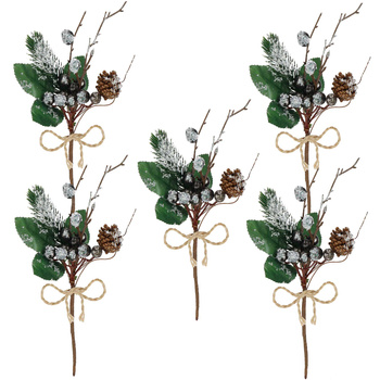 5 branches décoratives avec pommes de pin décoration d'hiver avec baie d'aronia 25 cm