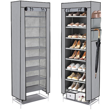 Armoire à chaussures en tissu avec étagères gris