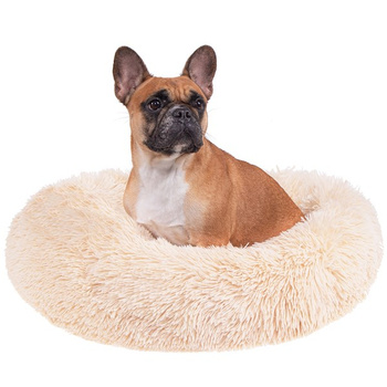 Lit pour chien emplacement de couchage diamètre 50 cm Crème Rond Poil long