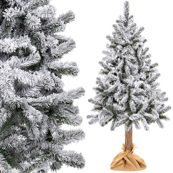 sapin de Noël artificiel avec tronc naturel neige artificielle 220 cm