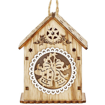 Weihnachtsbaum Anhänger Holzhaus 6,5 x 9 cm beleuchtet