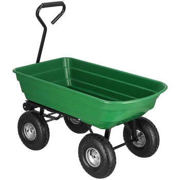 Chariot de jardin avec fonction de bascule et remorque en métal de 250 kg, vert.