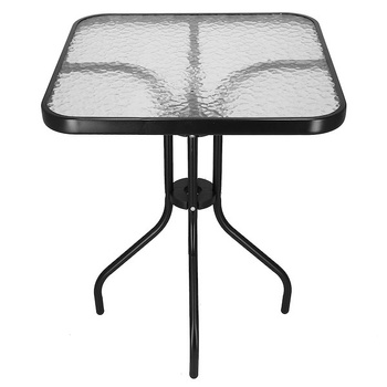 Table de jardin avec plateau en verre Table de balcon carrée 60 x 60 x 80 cm noir