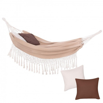 Double hammock with fringes including 2 pillows