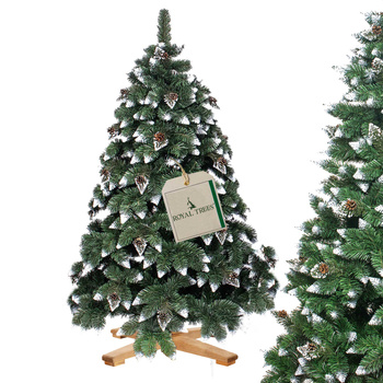 Royal Tree Sapin de Noël Artificiel avec Neige Artificielle 180 cm Branches Denses avec Support en Bois Cônes Naturels