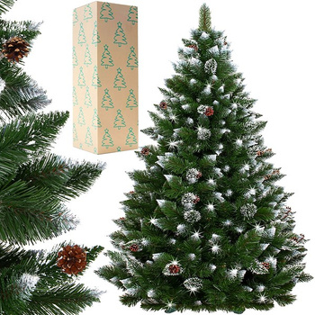 Sapin de Noël Premium 250 cm Pin Diamant avec neige artificielle et véritables pommes de pin