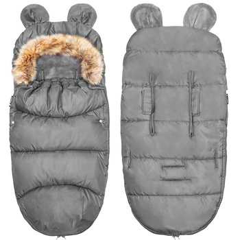 Fußsack Babyschlafsack mit lustigen Ohren für Kinderwagen Schlitten grau