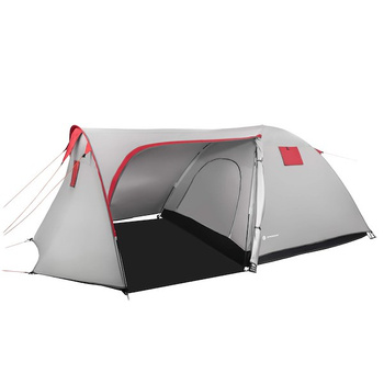 Tente de camping pour 3-4 personnes avec auvent et espace de couchage gris