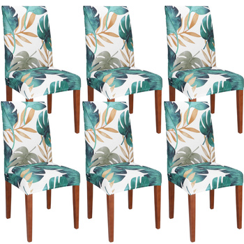 Kurze Stuhlhussen Stuhlbezüge für Esszimmerstühle 6 Stück Monstera Design