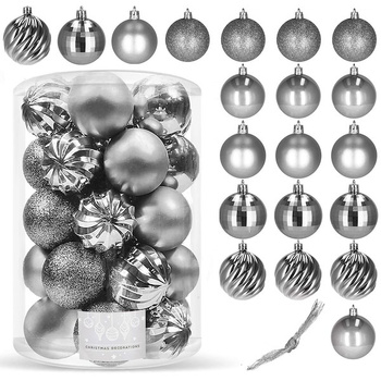 Boules de Noël grises en plastique de 6 cm de diamètre, lot de 20 pièces