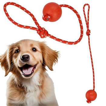 Jouet pour chien Balle de traction en caoutchouc avec corde 50 cm rouge