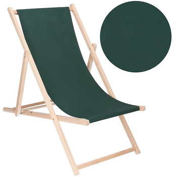 Chaise longue en bois massif avec système de sécurité 3 positions vert foncé