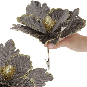 Weihnachtsstern mit Pailletten Poinsettie Befestigungsklammer 20 cm grau