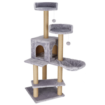 Arbre à chat avec grotte pour chat, plateforme de repos, 2 pompons à jouer, 129 cm