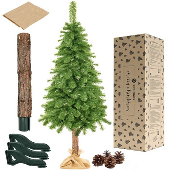 Künstlicher Weihnachtsbaum Kiefer Naturstamm Jutesack 220 cm hoch mit Naturzapfen