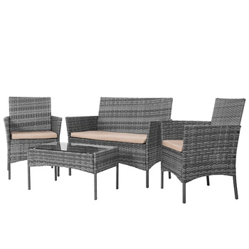 Gartensitzgruppe für 4 Personen Tisch Stühle Sofa Polyrattan grau