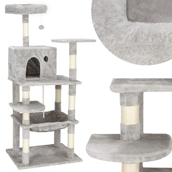 Arbre à chat avec hamac maison pour chats 4 plateformes 145 cm gris