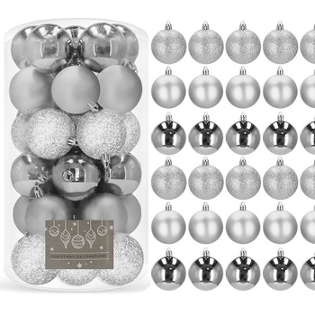 Boules de sapin de Noël 30 pièces en argent mat, boules ultra brillantes avec paillettes