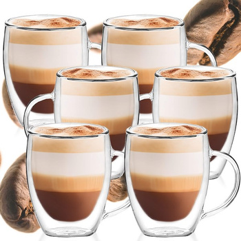 Thermogläser doppelwandige Kaffeegläser mit Henkel 300 ml 6 Stück