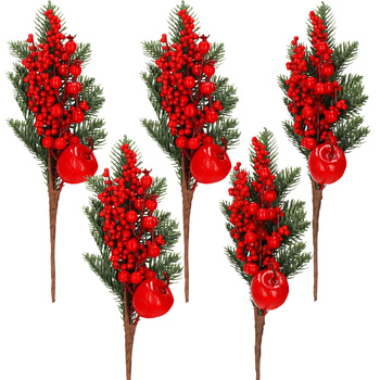 Branches décoratifs pour sapin de Noël Baies d'oiseaux Pomme 5 pièces 32 cm