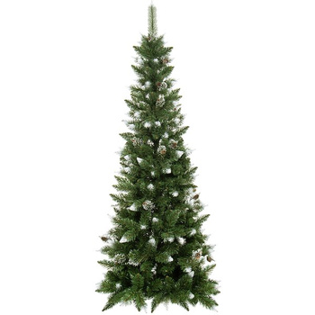 Sapin de Noël artificiel Pin de diamant slim Neige artificielle et cônes 180 cm