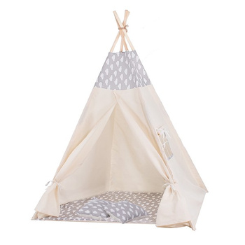 Tipi Tente Tapis Coussin 160 x 120 x 100 cm Tente de Jeu pour Enfants, Nuages