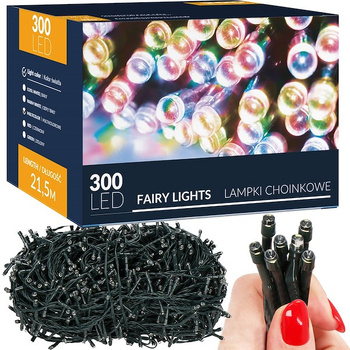 Chaîne lumineuse à diodes colorées 300 LEDs pour l'intérieur 8 modes 21,5 m