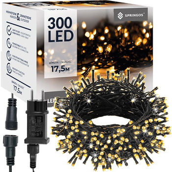 Guirlande lumineuse LED avec 300 LED 8 modes 17,5 m alimentée par courant chaud-blanc