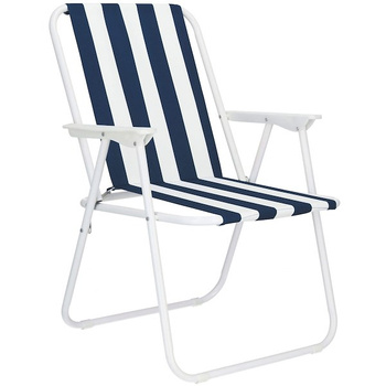 Chaise pliante de camping avec accoudoirs Motif à rayures bleu foncé-blanc