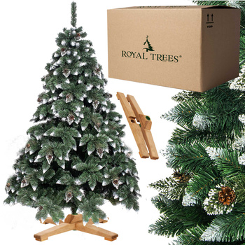 Royal Trees Sapin de Noël Artificiel avec Neige Artificielle et Pommes de Pin 220 cm Pin Diamant